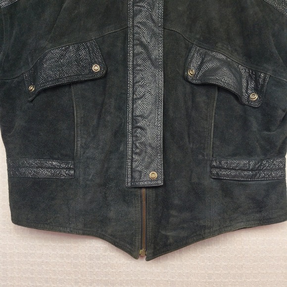 Learsi Genuine Leather Suede Snakeskin Detail Bomber Jacket Men Medium 46" Black - Picture 8 of 13